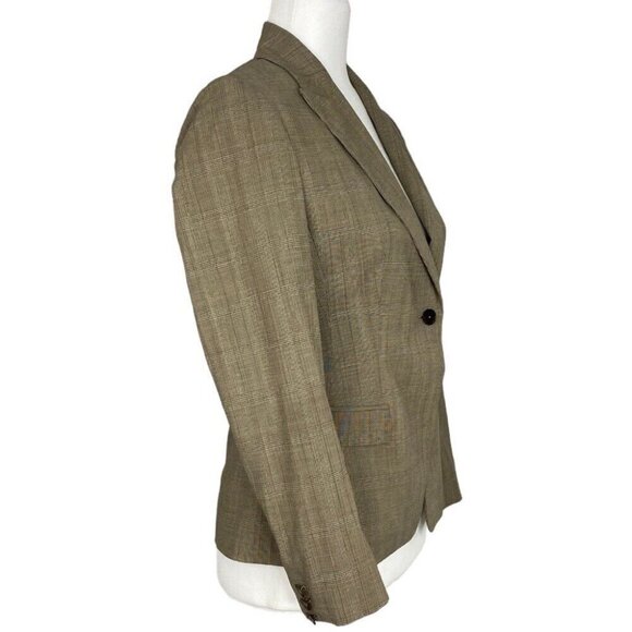 Elie Tahari Women's Tan Coastal Plaid One Button Designer Career Blazer 4/C34 - Picture 3 of 12